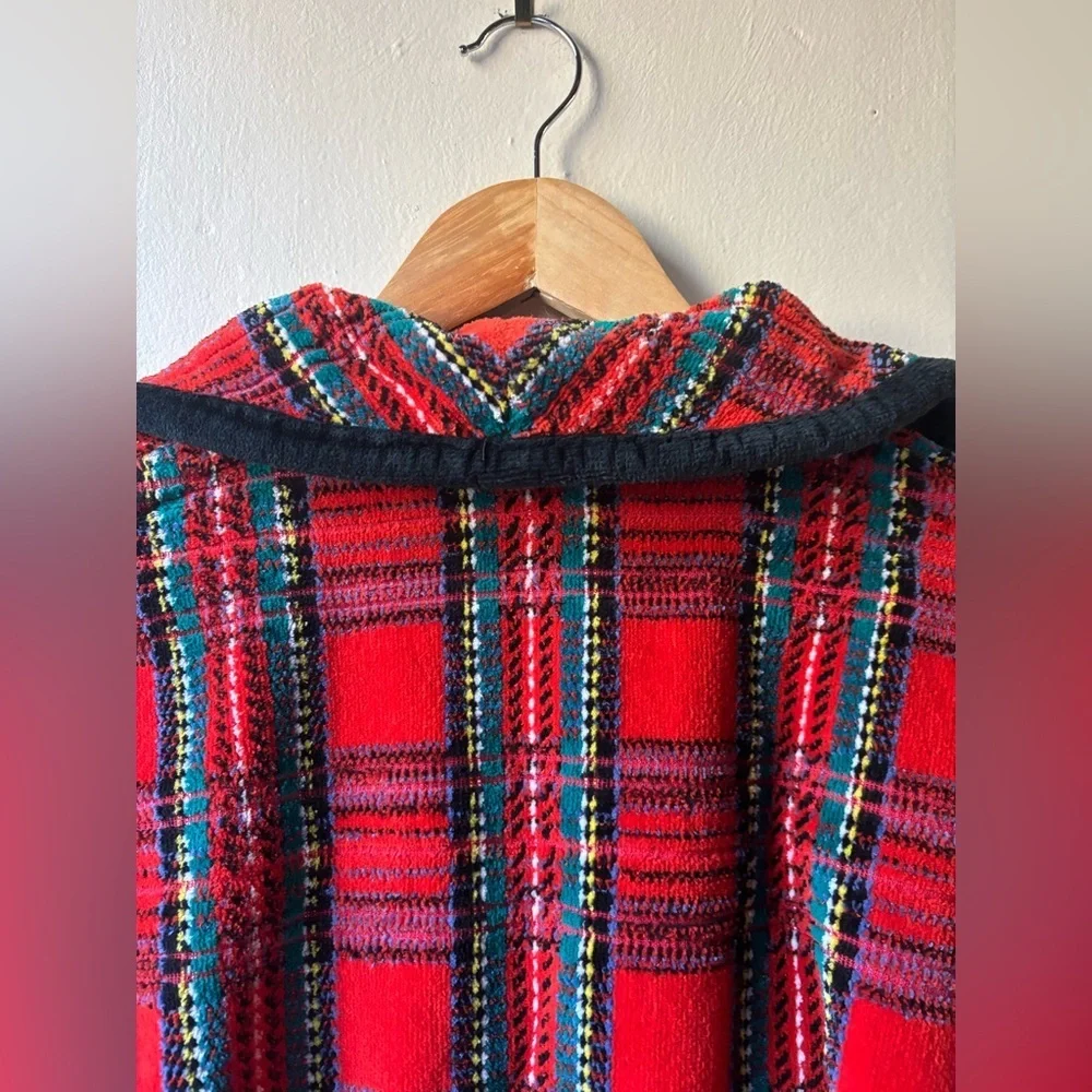 Vintage Red Plaid Terrycloth Robe with Belt